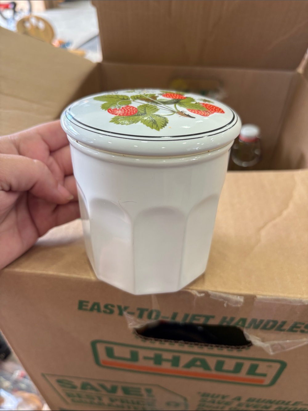 12 oz Ceramic Strawberry Jam Jar - White with Red & Green